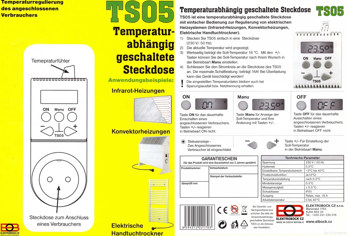 Steckdosen-Thermostat TS05 für Infrarotheizung, 29,00 €